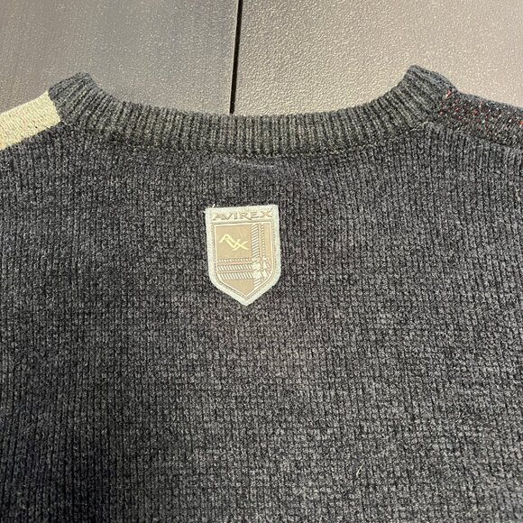 VTG Avirex Crewneck Sweater Mens Big Logo 90’s Y2K Streetwear Black Gray Sz 2XL - Picture 5 of 10